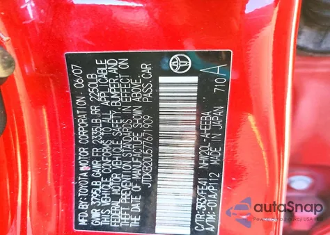 2007 Toyota Prius z USA, uszkodzony, nr VIN JTDKB20U577671909